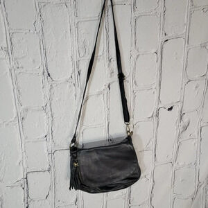 VERA PELLE Genuine Leather Satchel Handbag Purse Black Crossbody Bag Tassel Boho